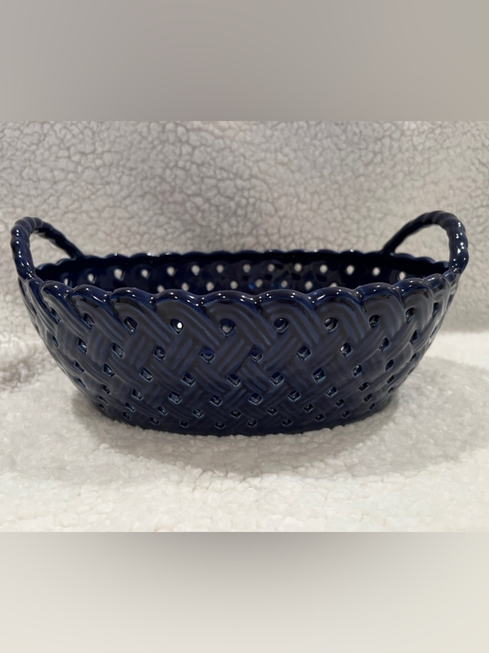 Cobalt Blue Woven Ceramic Bread Basket MMA 1992 Metro Museum of Art, beautiful